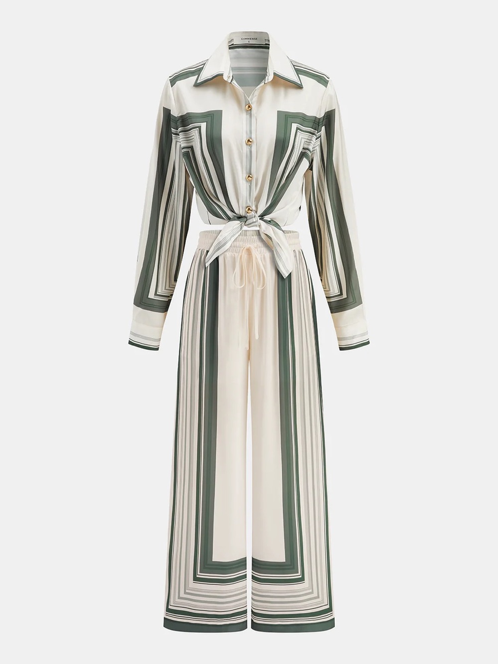NEW MATCHING SET CO ORD silk Geometric Wide Leg two piece Tie-Front l’academie